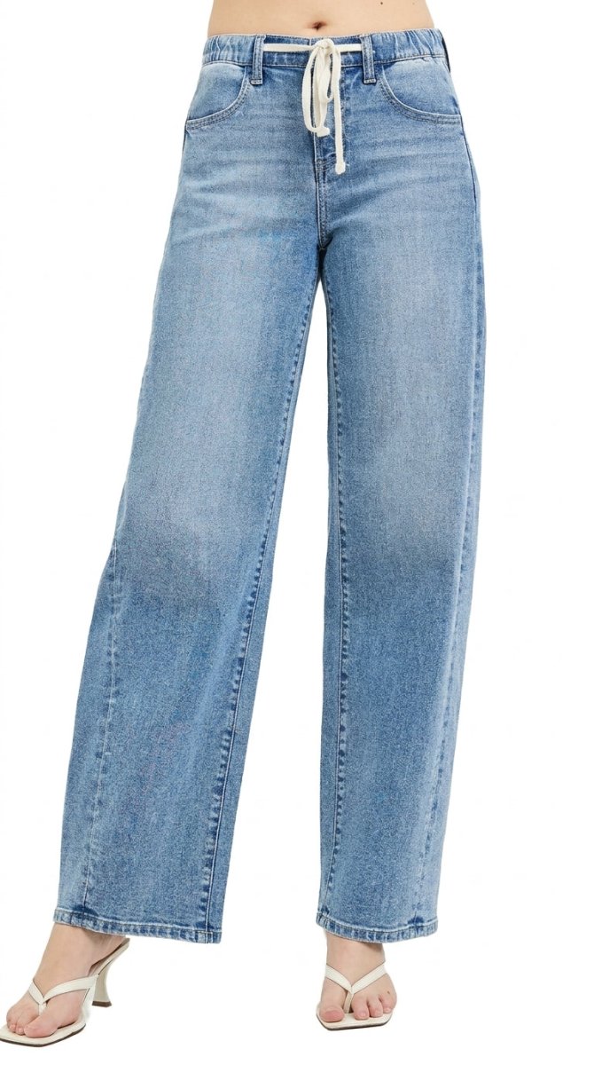 RISEN Relaxed Fit Drawstring Waist Jeans - AMVIM
