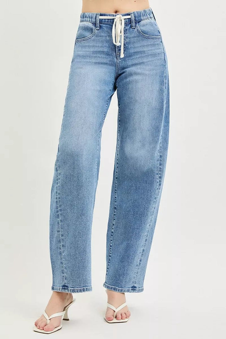 RISEN Relaxed Fit Drawstring Waist Jeans - AMVIM