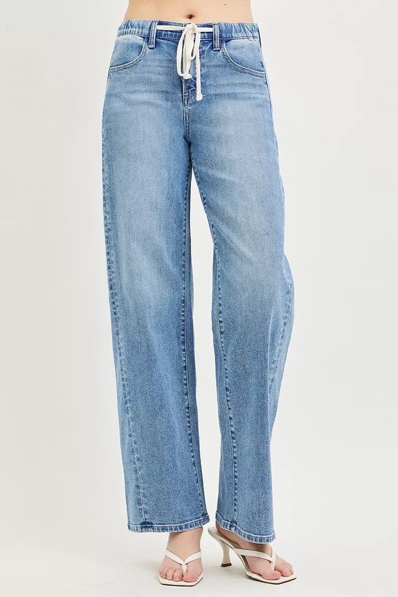 RISEN Relaxed Fit Drawstring Waist Jeans - AMVIM