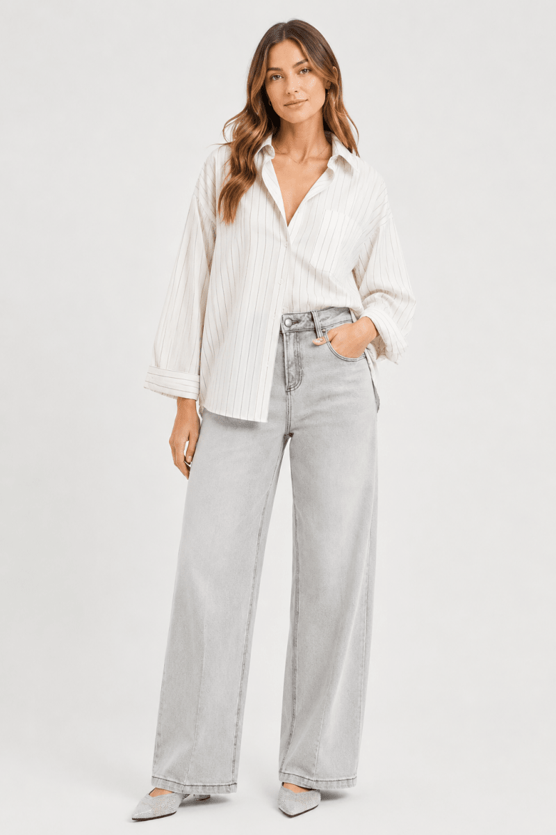 RISEN Slouchy Baggy Jeans with Contrast Stitching - AMVIM
