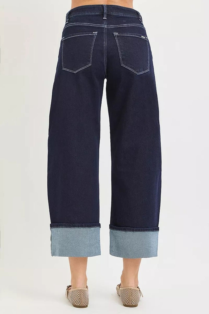 RISEN Slouchy Crop Barrel Cuffed Hem Jeans - AMVIM