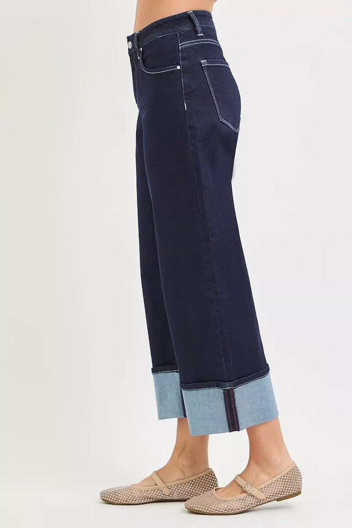 RISEN Slouchy Crop Barrel Cuffed Hem Jeans - AMVIM