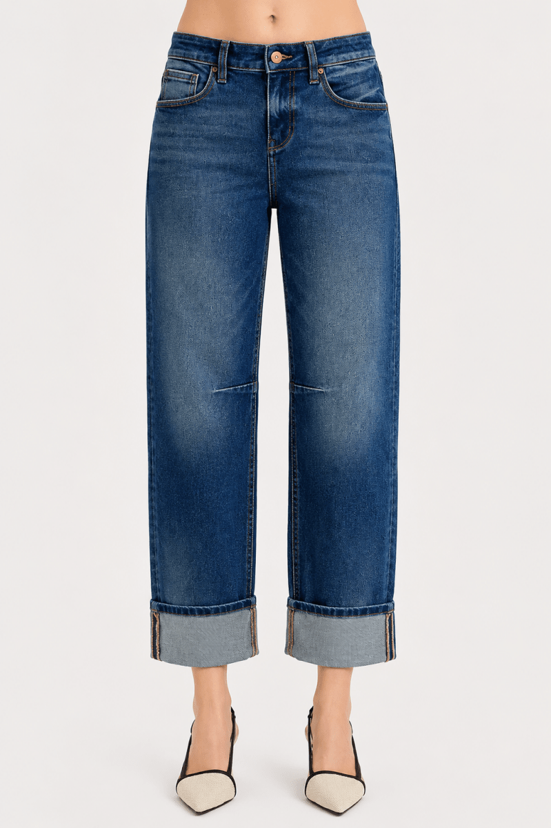 RISEN Slouchy Crop Barrel Cuffed Jeans - AMVIM