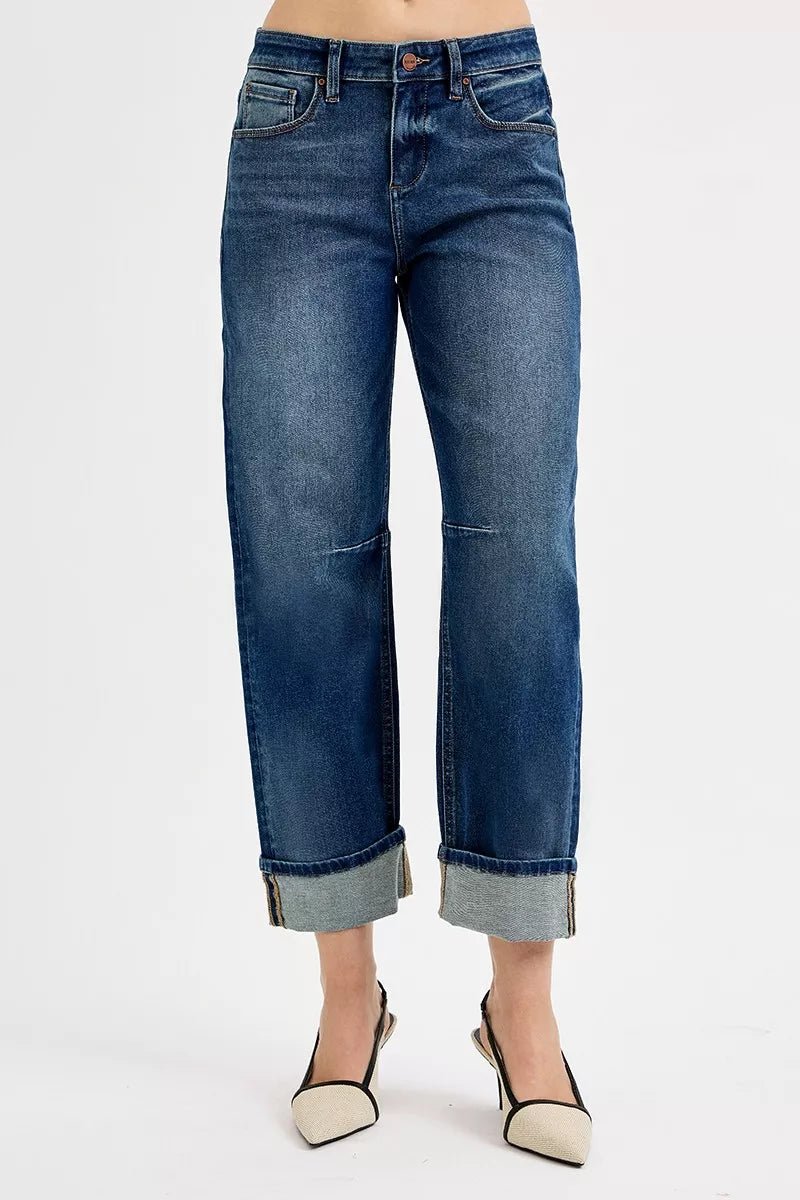 RISEN Slouchy Crop Barrel Cuffed Jeans - AMVIM