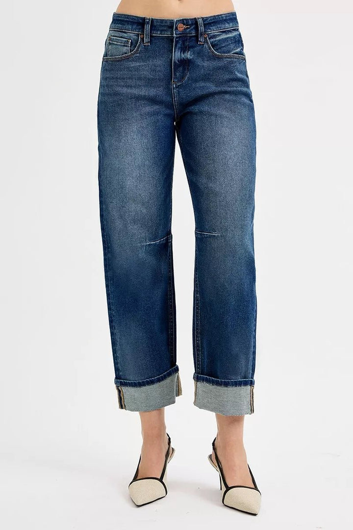 RISEN Slouchy Crop Barrel Cuffed Jeans - AMVIM
