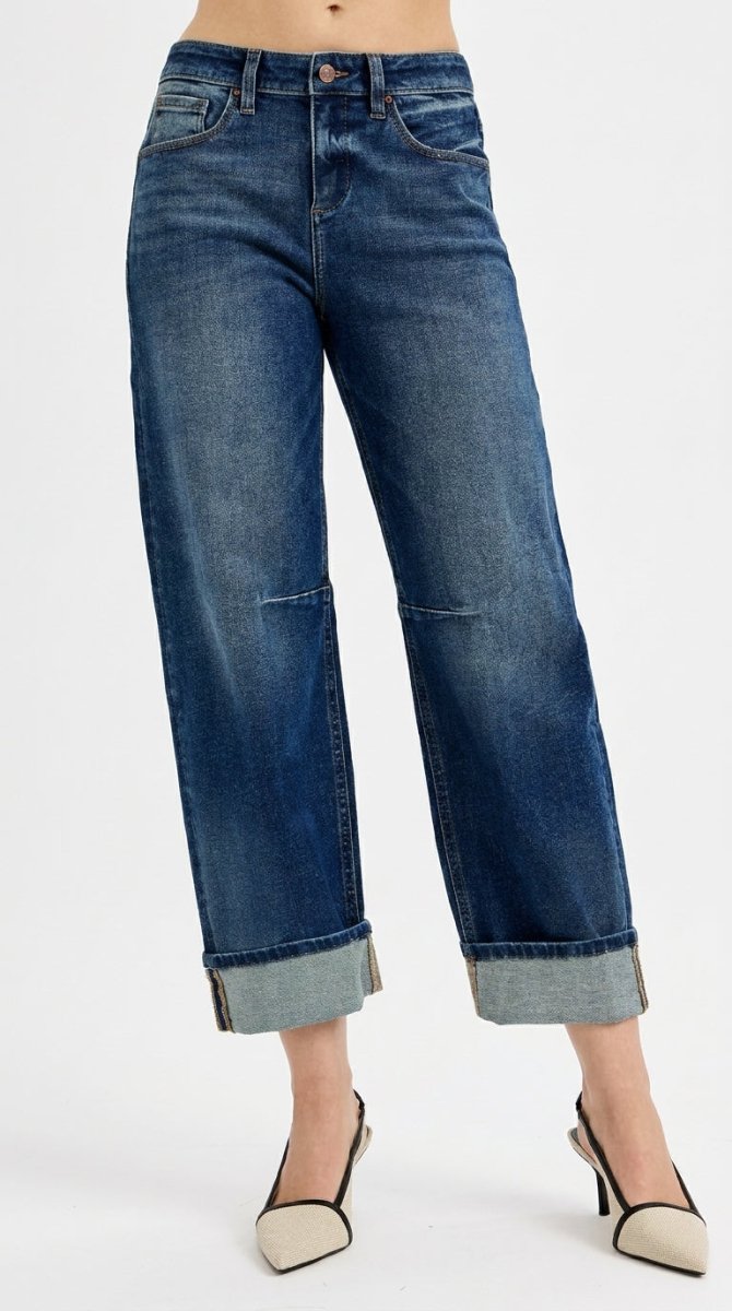 RISEN Slouchy Crop Barrel Cuffed Jeans - AMVIM