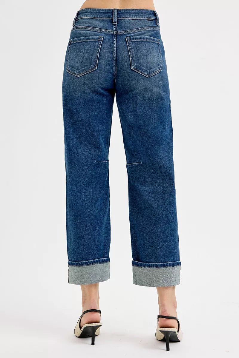 RISEN Slouchy Crop Barrel Cuffed Jeans - AMVIM