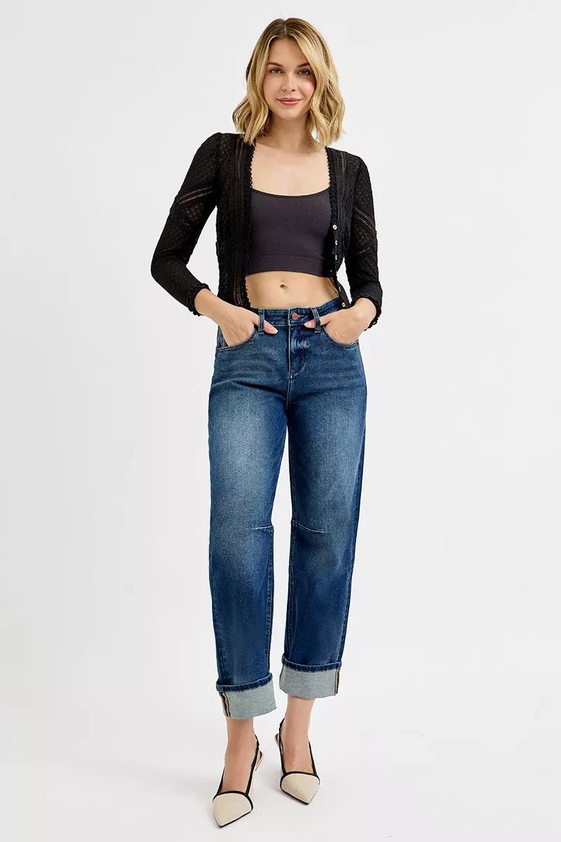 RISEN Slouchy Crop Barrel Cuffed Jeans - AMVIM