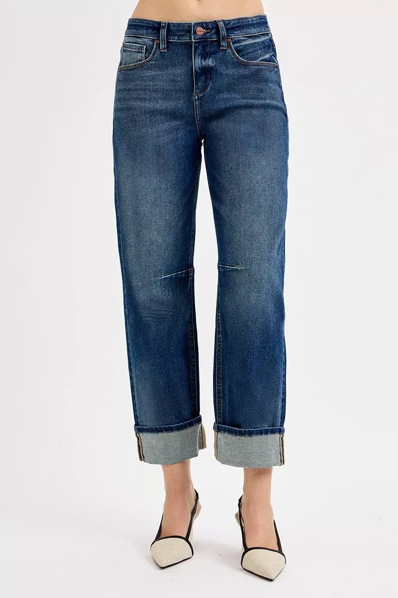 RISEN Slouchy Crop Barrel Cuffed Jeans - AMVIM