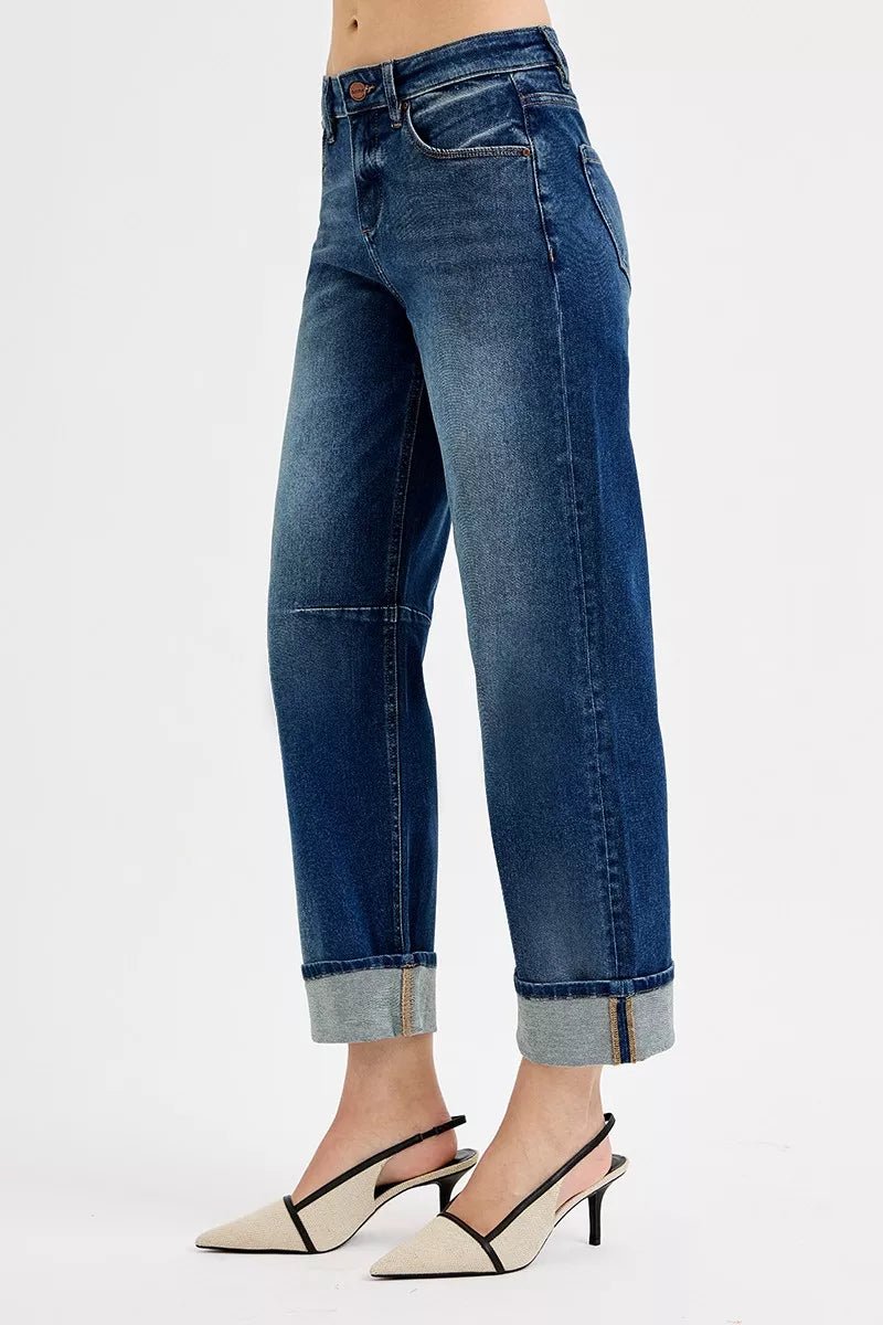 RISEN Slouchy Crop Barrel Cuffed Jeans - AMVIM