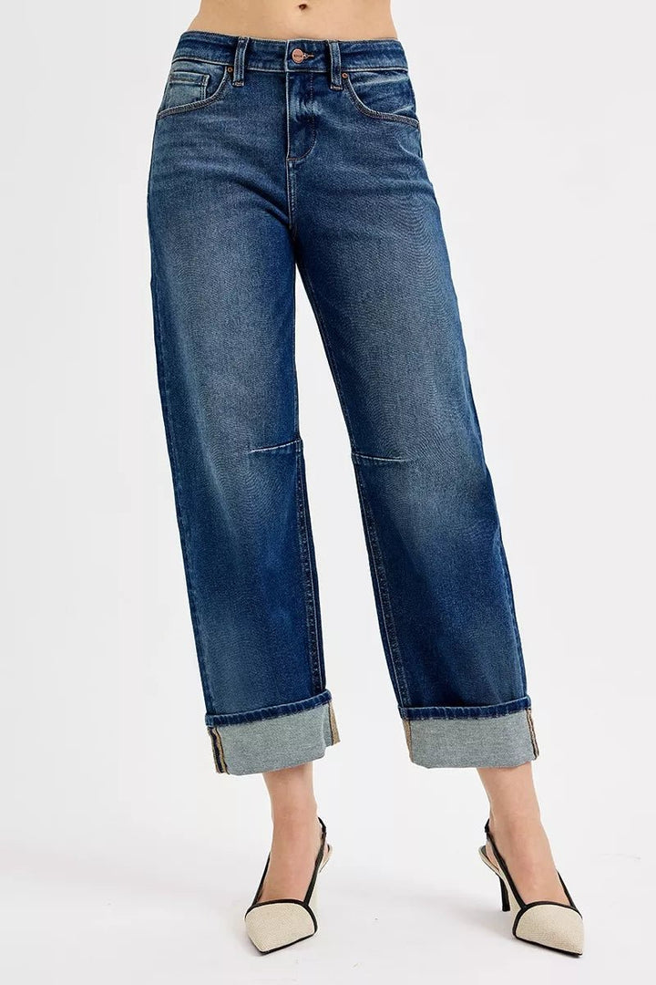 RISEN Slouchy Crop Barrel Cuffed Jeans - AMVIM
