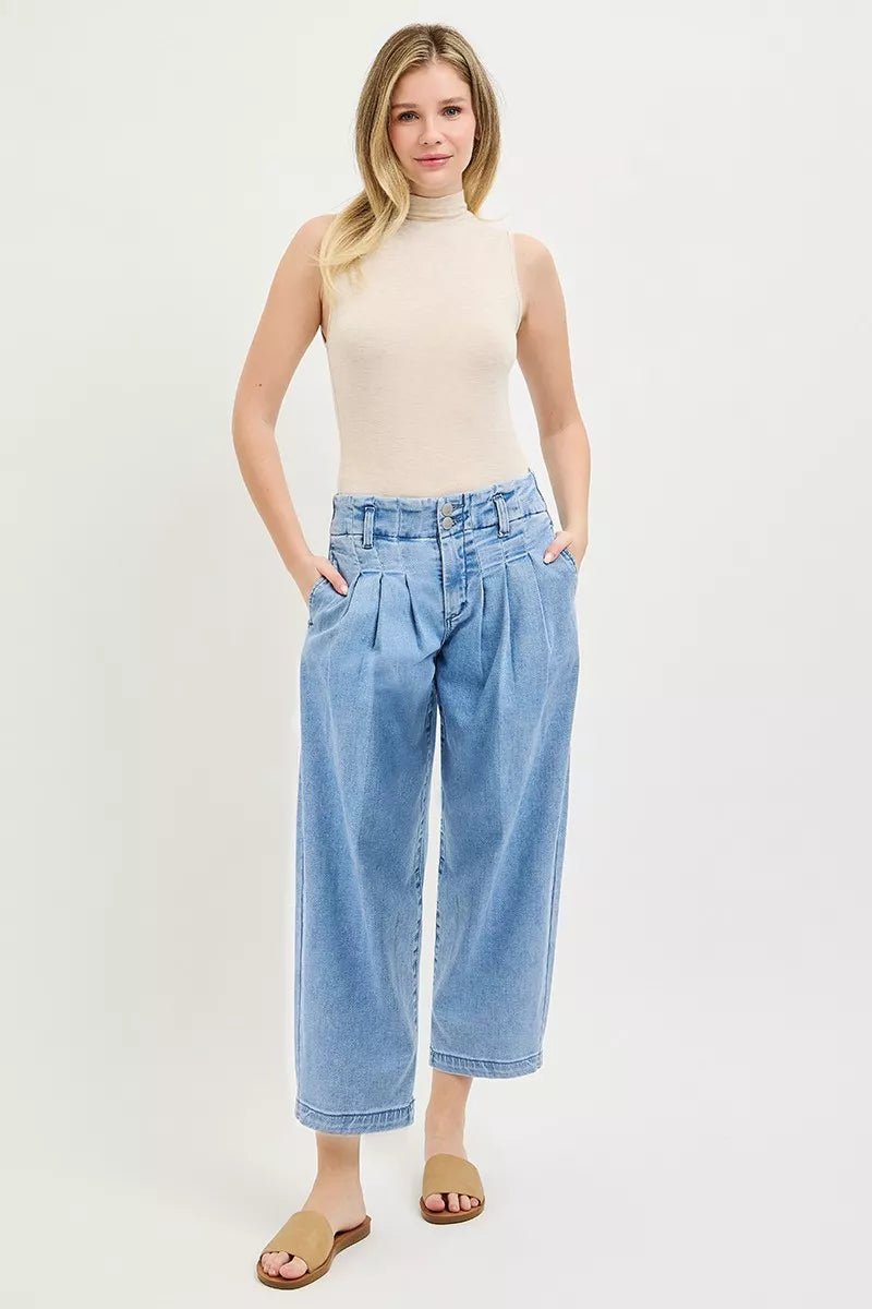 RISEN Slouchy Crop Pleated Barrel Jeans - AMVIM