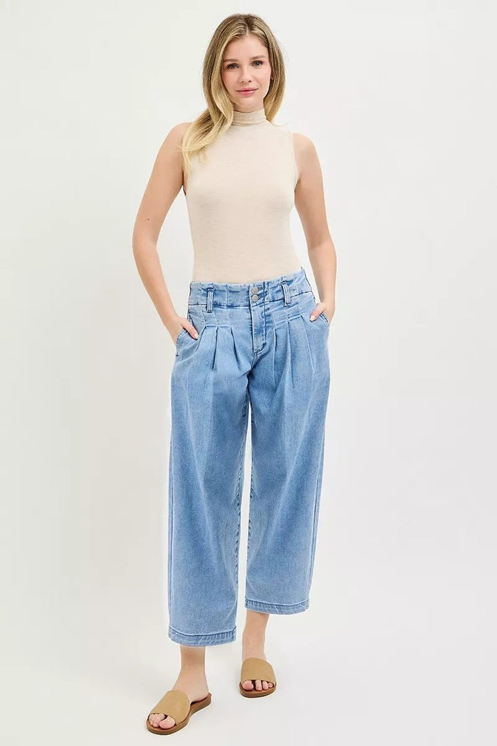 RISEN Slouchy Crop Pleated Barrel Jeans - AMVIM