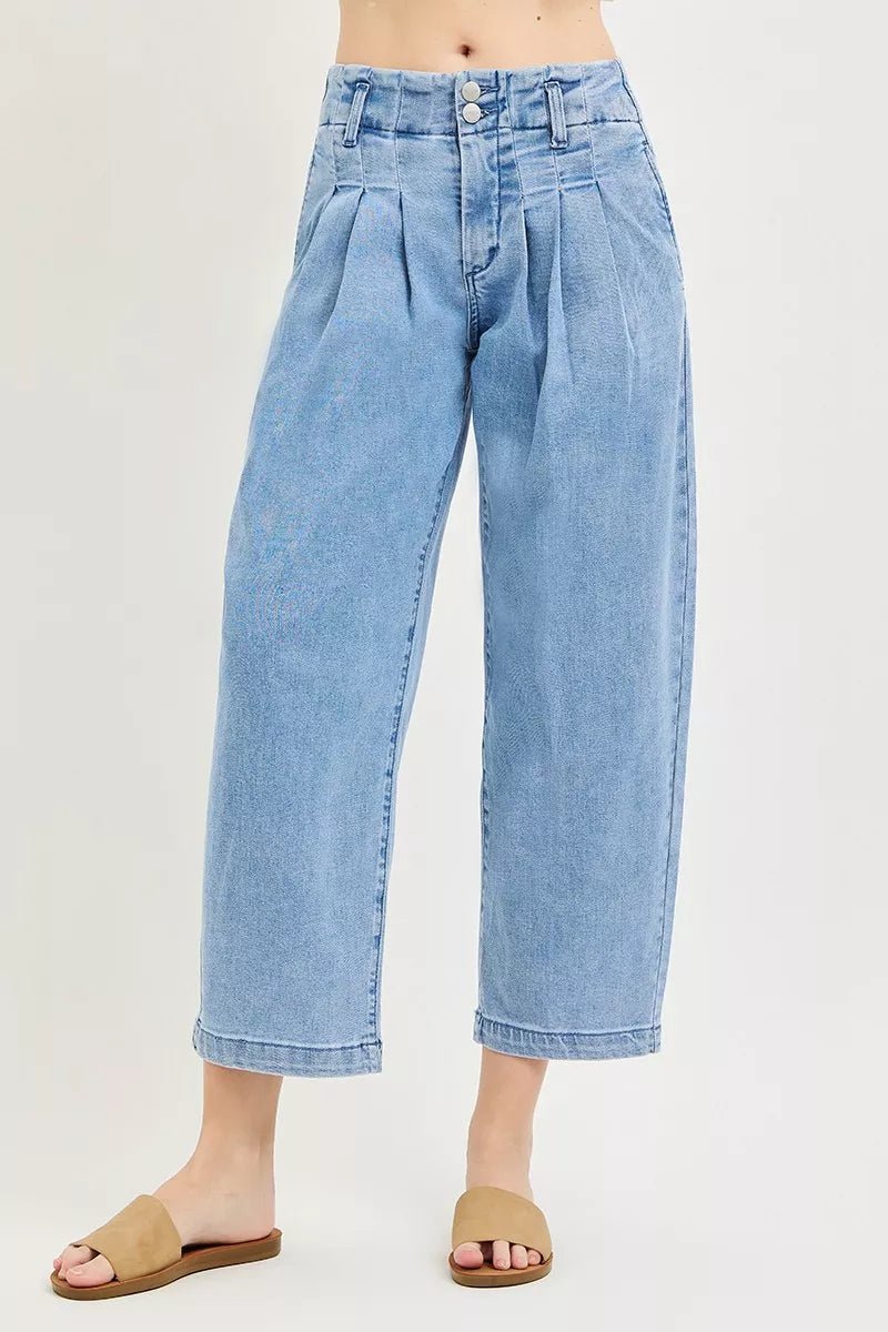 RISEN Slouchy Crop Pleated Barrel Jeans - AMVIM