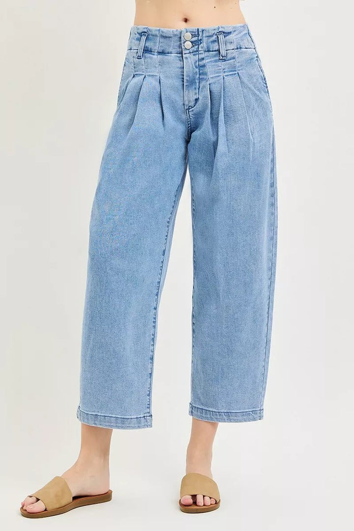RISEN Slouchy Crop Pleated Barrel Jeans - AMVIM