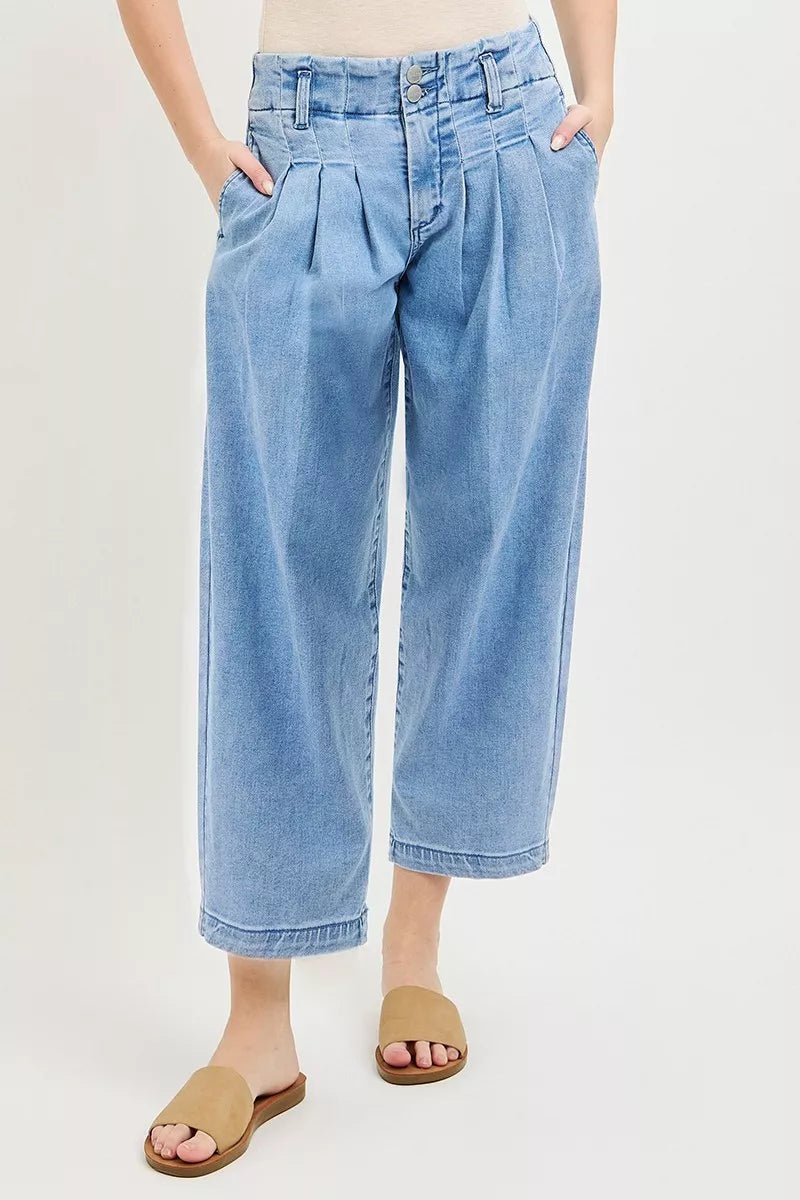 RISEN Slouchy Crop Pleated Barrel Jeans - AMVIM