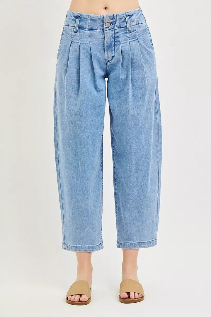 RISEN Slouchy Crop Pleated Barrel Jeans - AMVIM