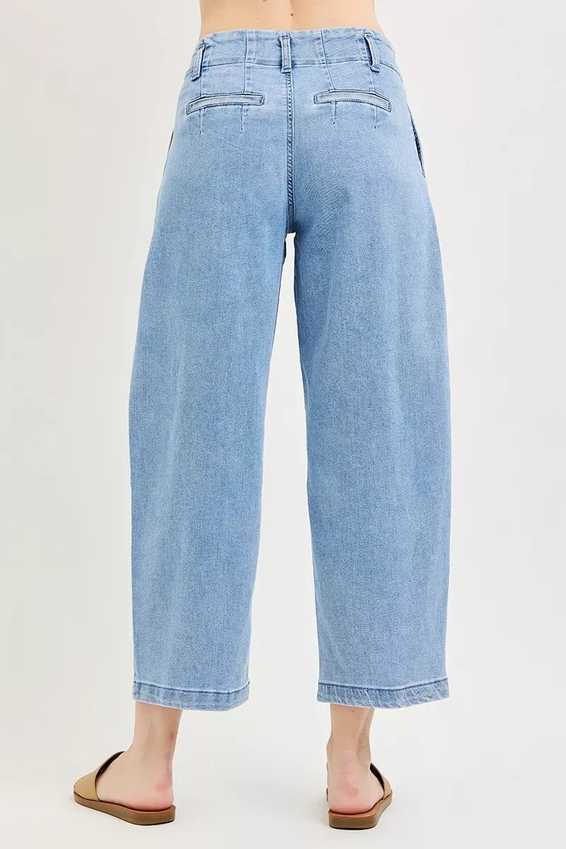 RISEN Slouchy Crop Pleated Barrel Jeans - AMVIM