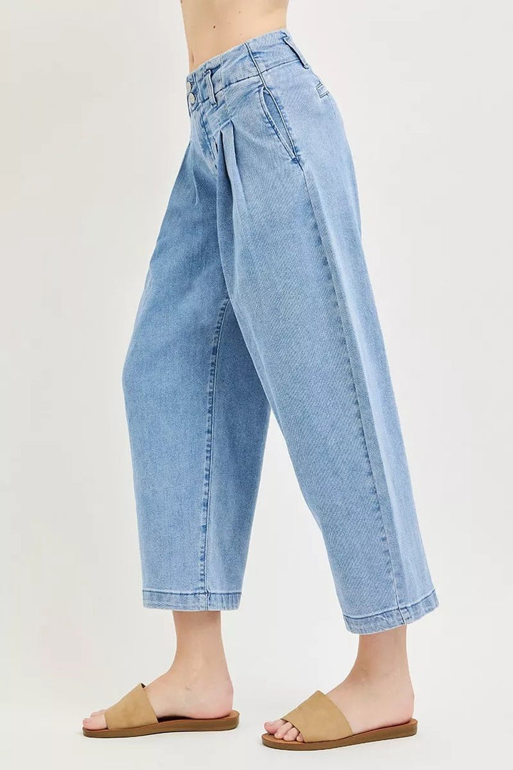 RISEN Slouchy Crop Pleated Barrel Jeans - AMVIM