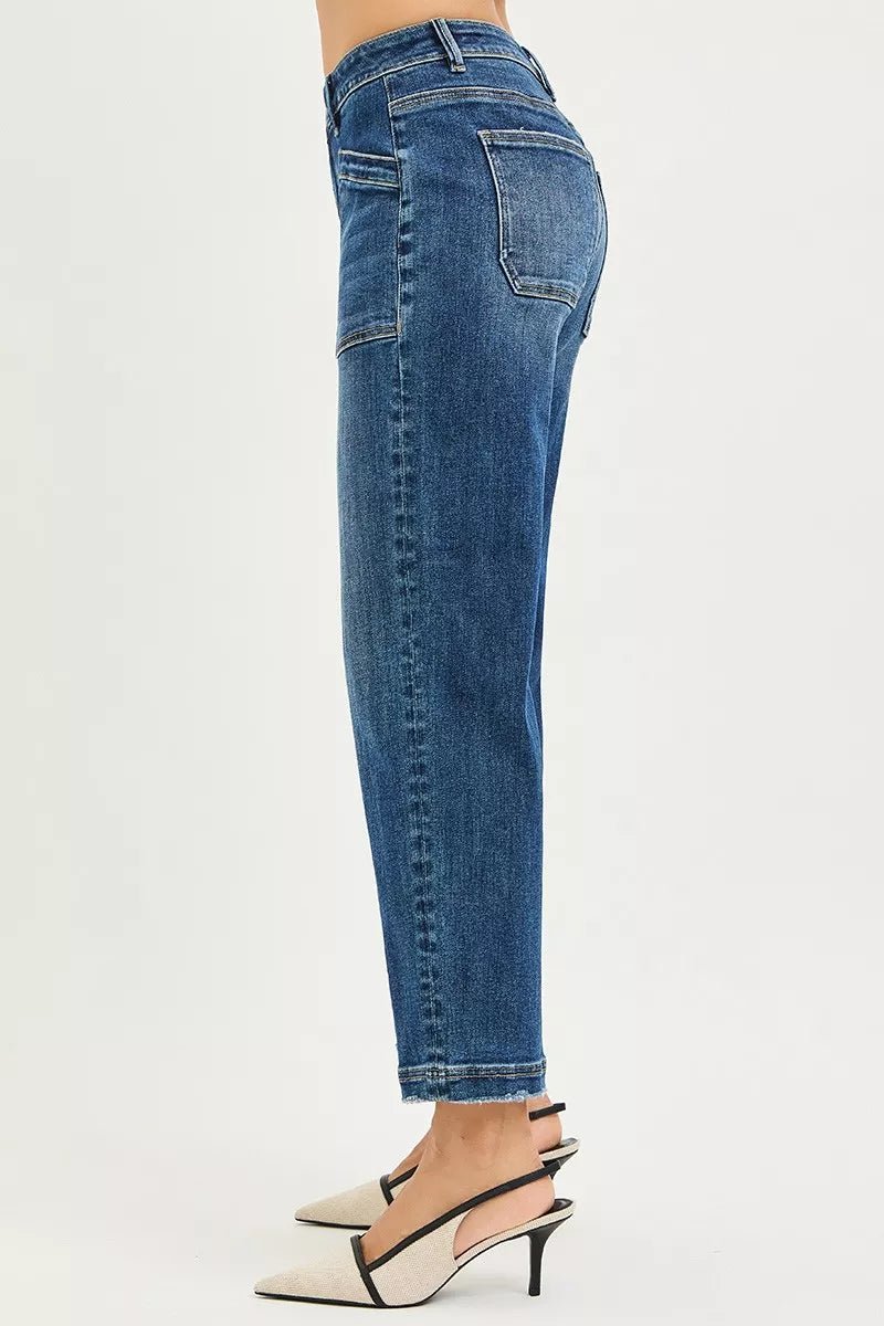 RISEN Slouchy Cropped Baggy Jeans with Front Pocket - AMVIM