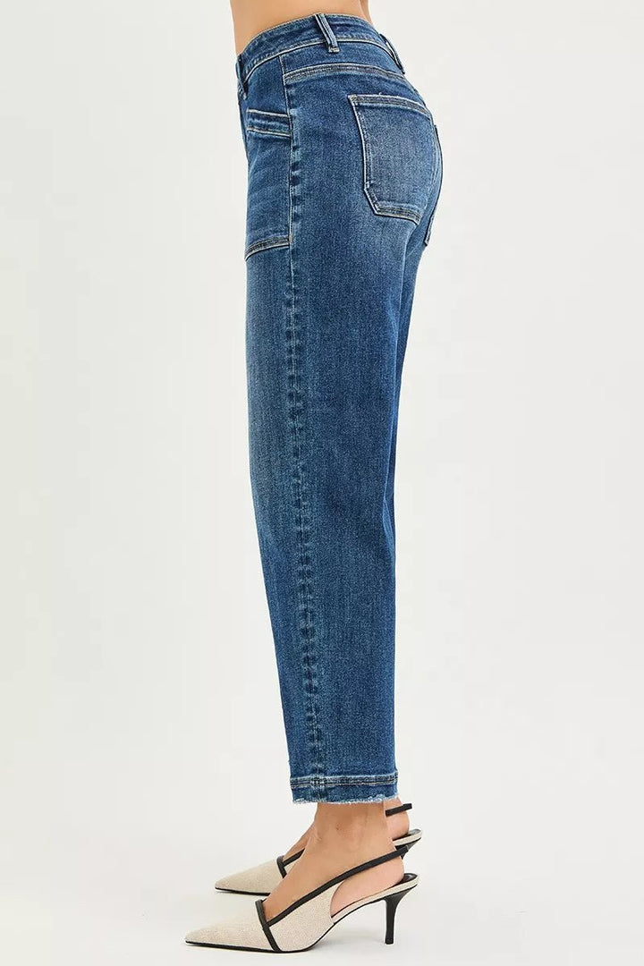 RISEN Slouchy Cropped Baggy Jeans with Front Pocket - AMVIM