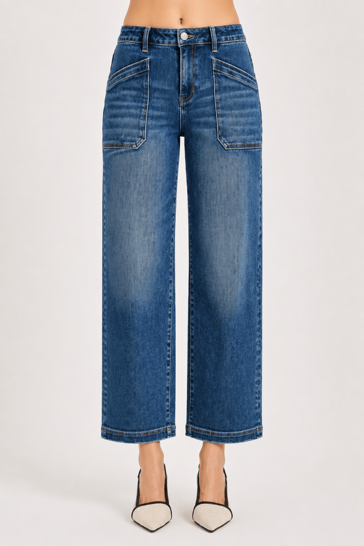 RISEN Slouchy Cropped Baggy Jeans with Front Pocket - AMVIM