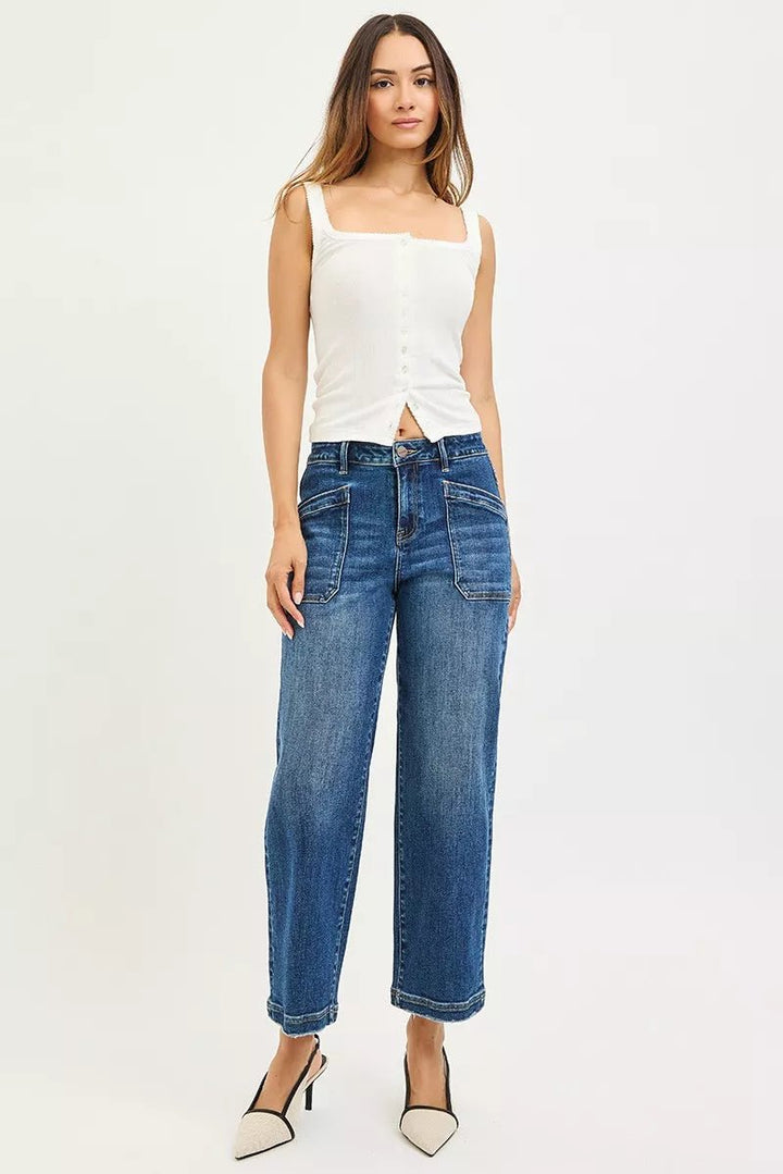 RISEN Slouchy Cropped Baggy Jeans with Front Pocket - AMVIM