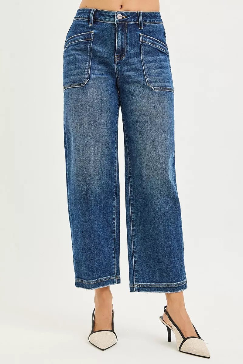 RISEN Slouchy Cropped Baggy Jeans with Front Pocket - AMVIM