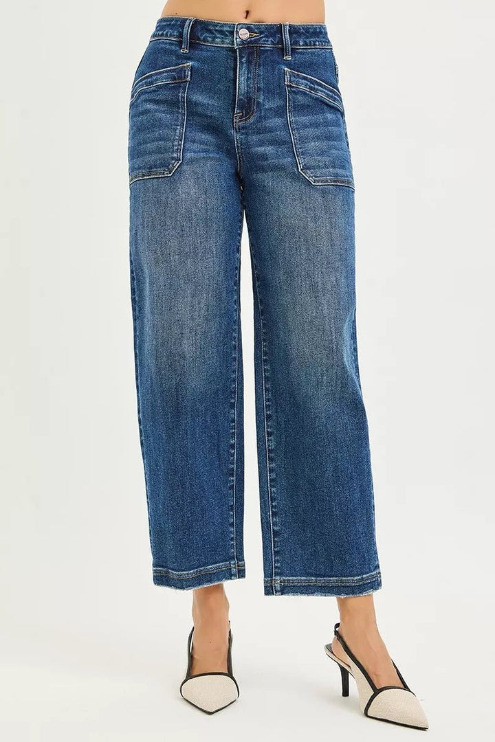 RISEN Slouchy Cropped Baggy Jeans with Front Pocket - AMVIM