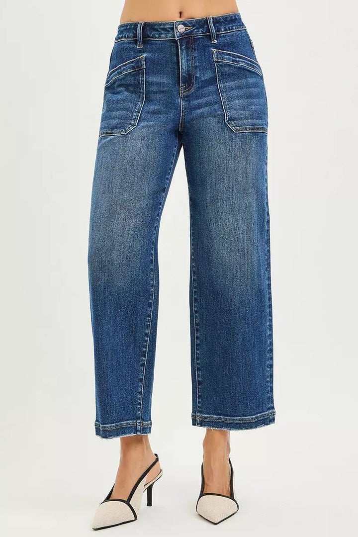 RISEN Slouchy Cropped Baggy Jeans with Front Pocket - AMVIM