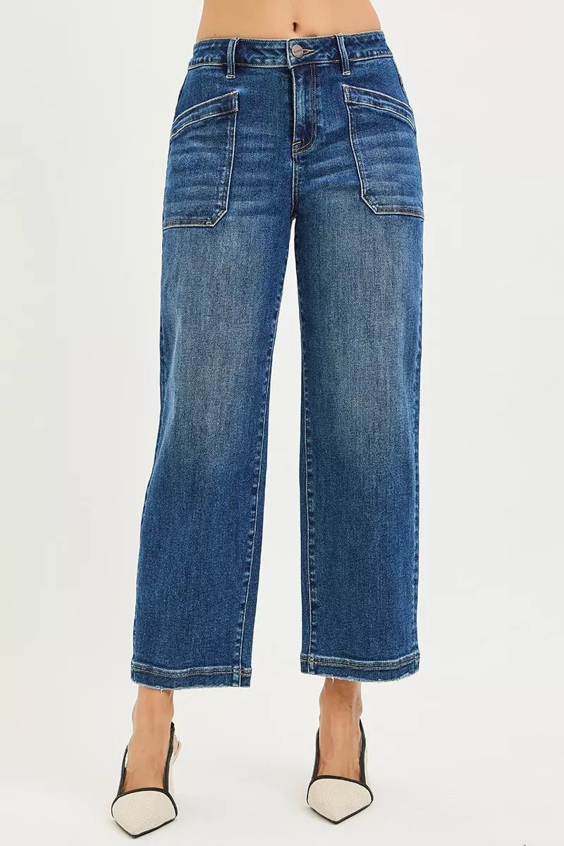 RISEN Slouchy Cropped Baggy Jeans with Front Pocket - AMVIM