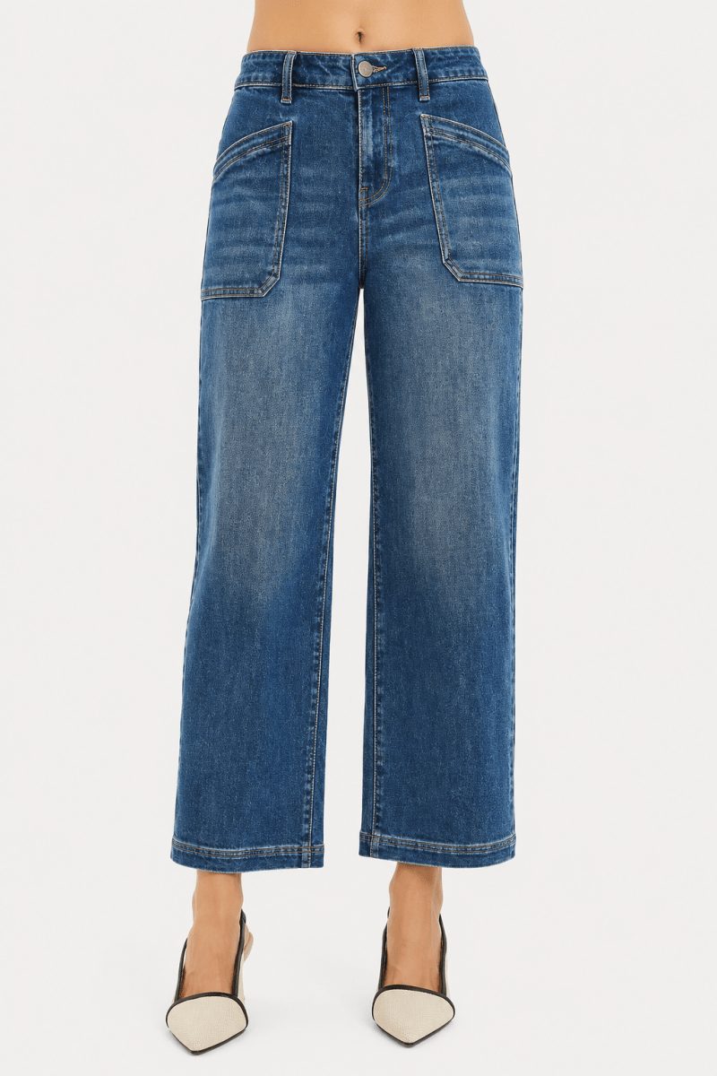 RISEN Slouchy Cropped Baggy Jeans with Front Pocket - AMVIM
