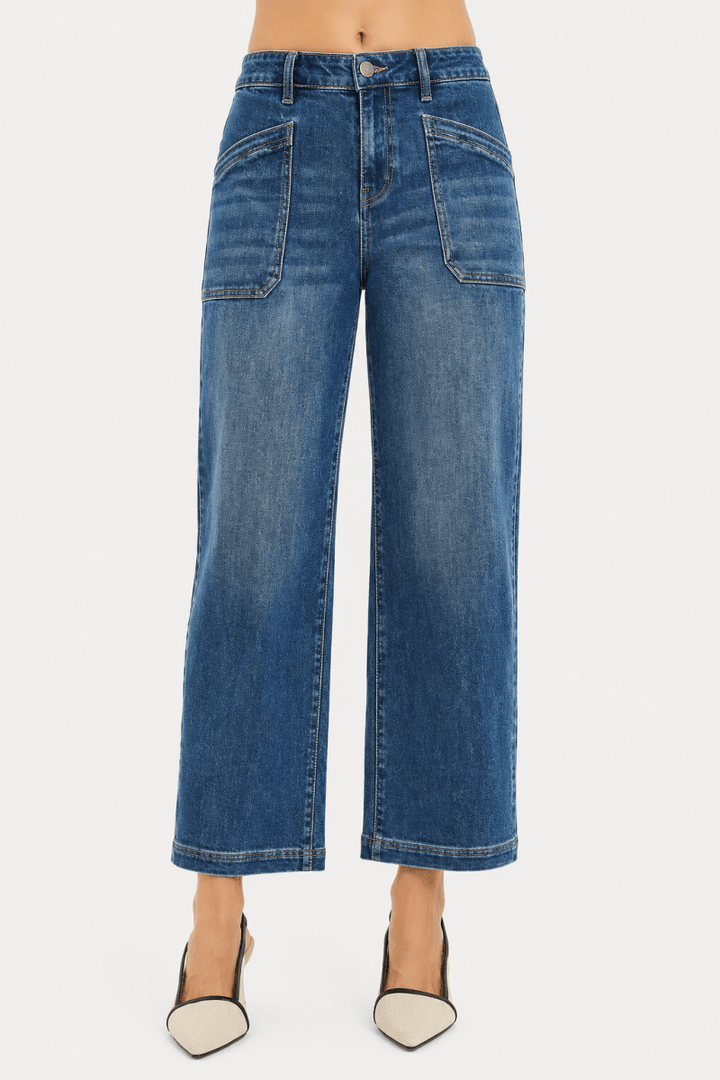 RISEN Slouchy Cropped Baggy Jeans with Front Pocket - AMVIM