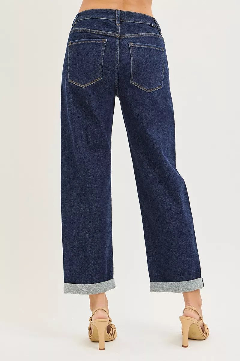 RISEN Slouchy Cropped Boyfriend Jeans with Cuffed Hem - AMVIM