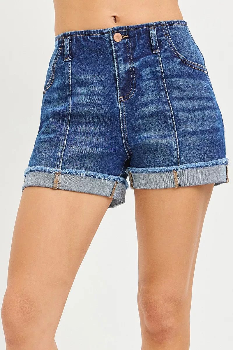 RISEN Slouchy Cuffed Denim Shorts - AMVIM