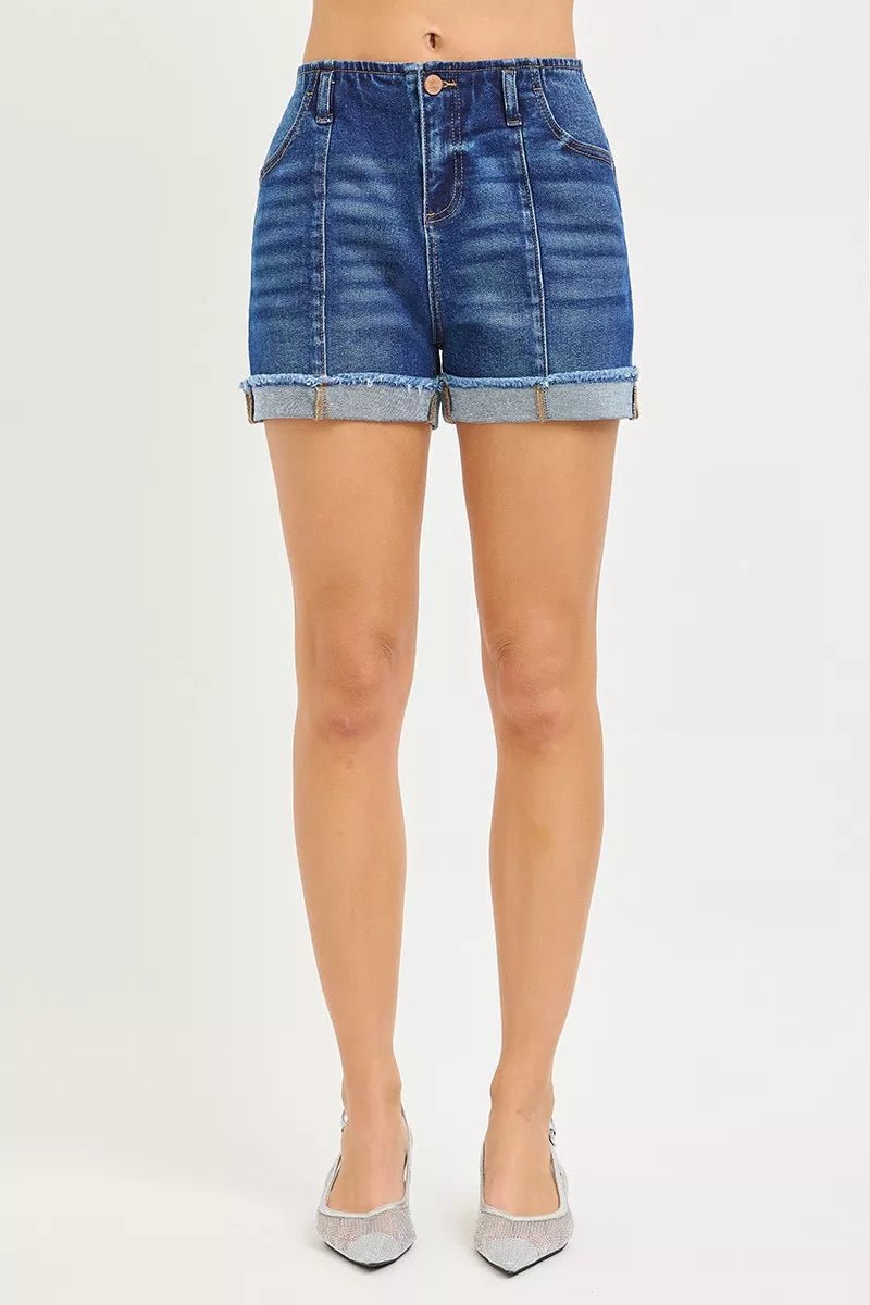 RISEN Slouchy Cuffed Denim Shorts - AMVIM
