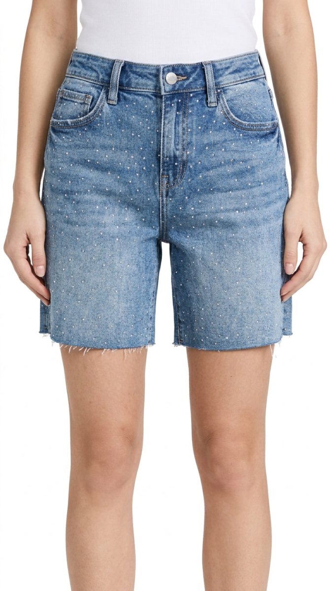 RISEN Slouchy Mid - Length Rhinestone Shorts - AMVIM
