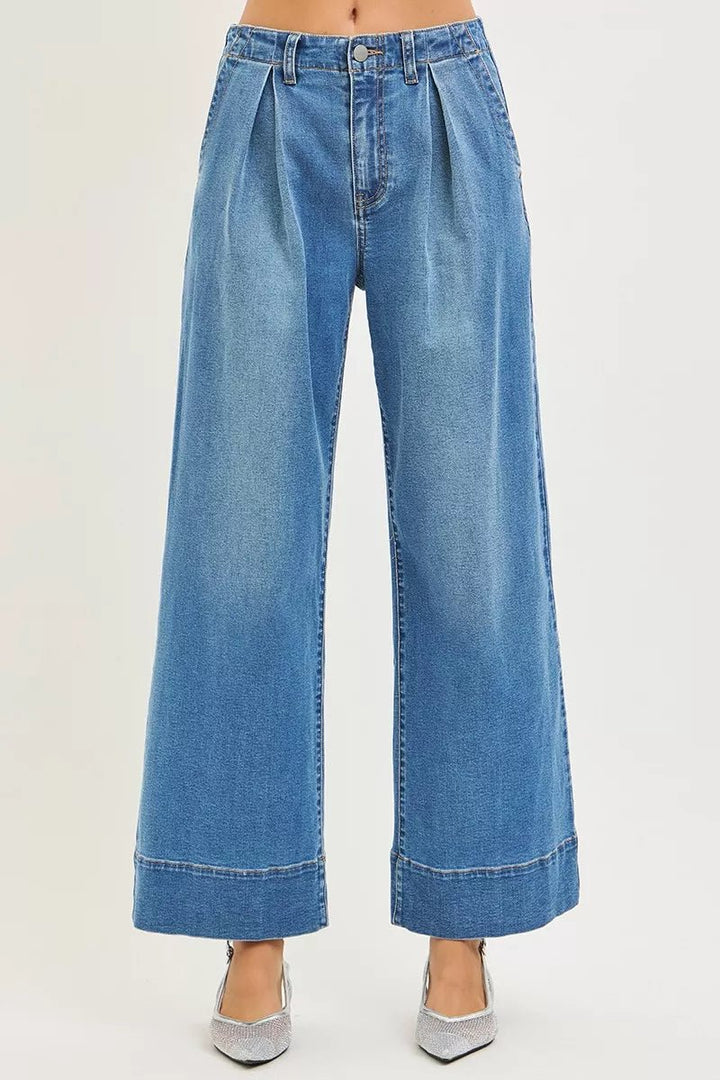 RISEN Slouchy Wide Leg Pleated Jeans - AMVIM