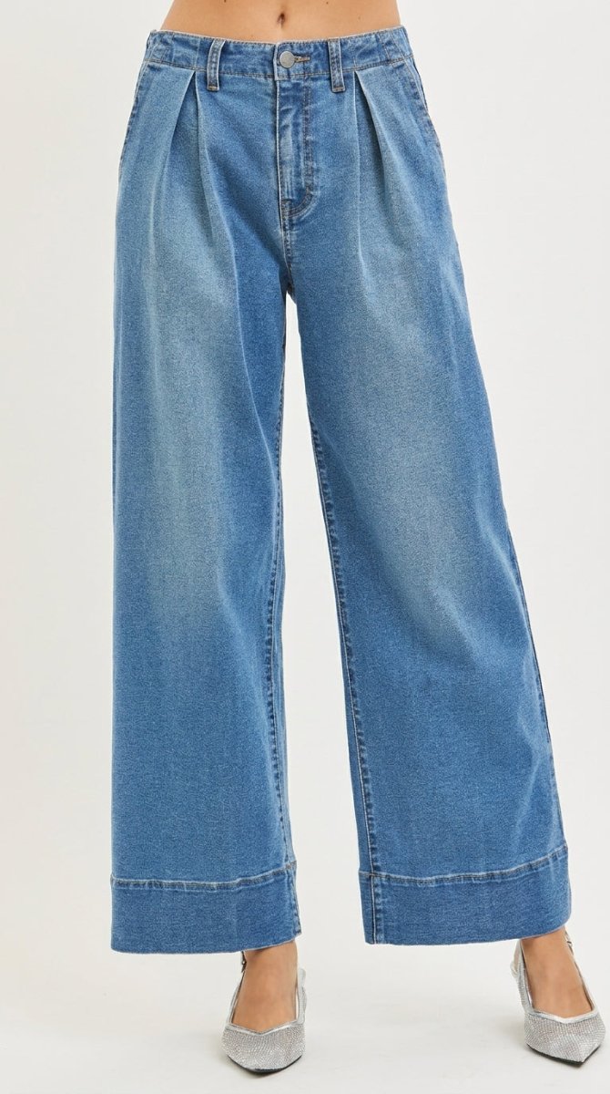 RISEN Slouchy Wide Leg Pleated Jeans - AMVIM