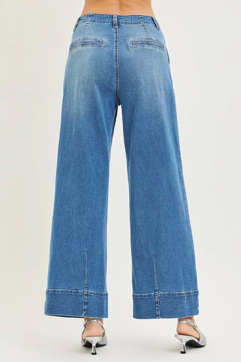 RISEN Slouchy Wide Leg Pleated Jeans - AMVIM
