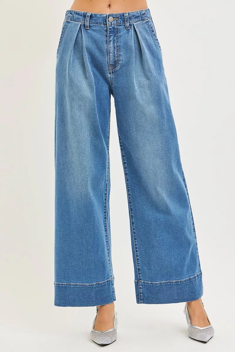 RISEN Slouchy Wide Leg Pleated Jeans - AMVIM