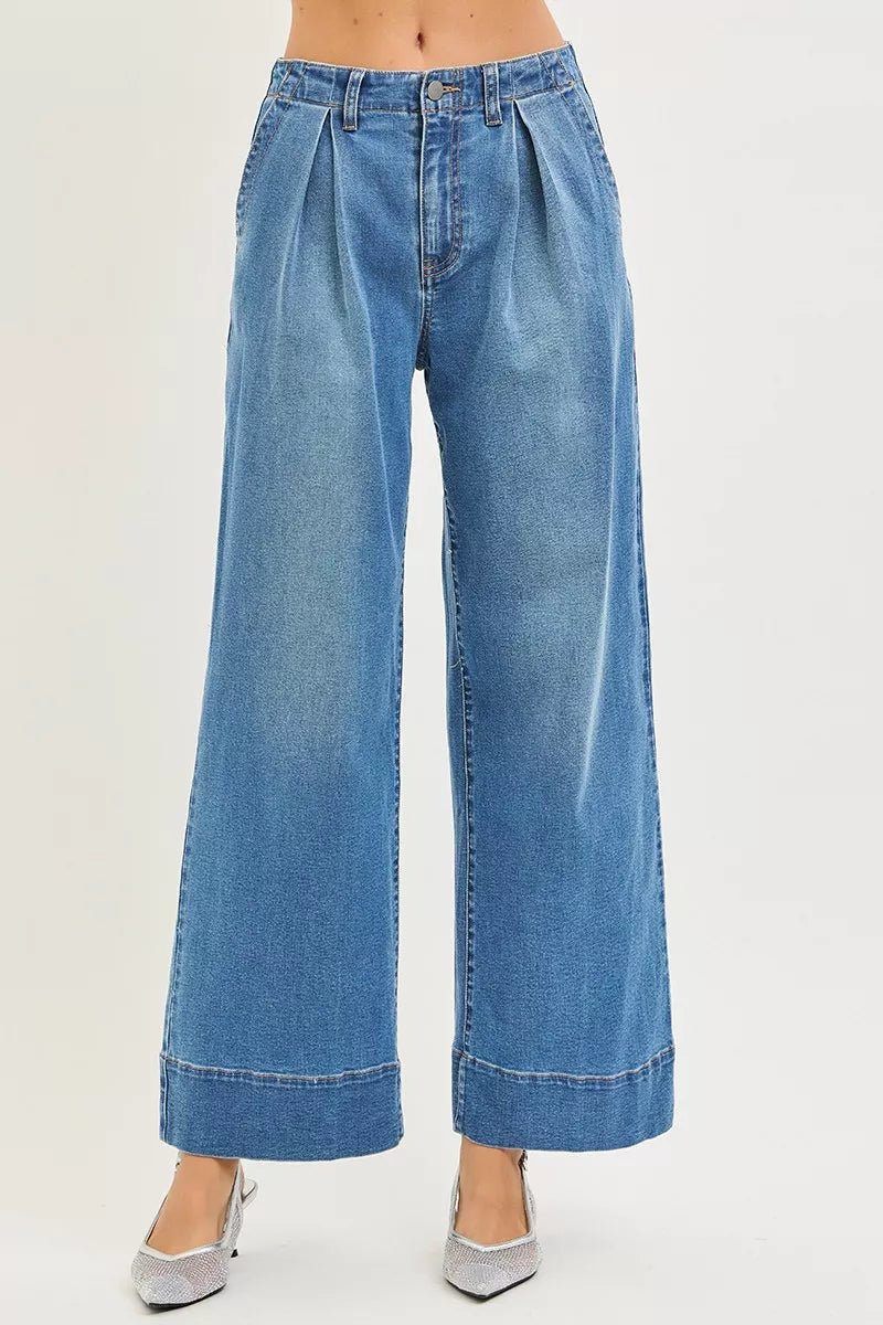 RISEN Slouchy Wide Leg Pleated Jeans - AMVIM