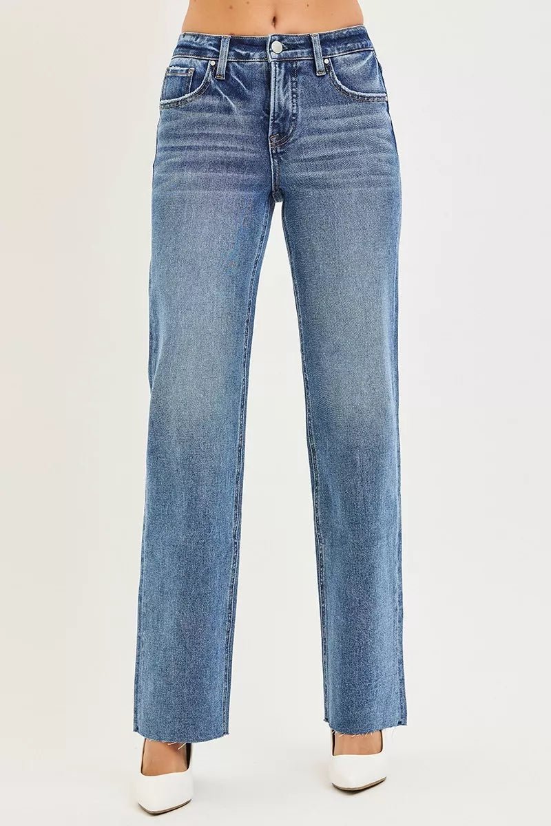 RISEN Tummy Control 4-Way Stretch Mid-Rise Straight Jeans - AMVIM