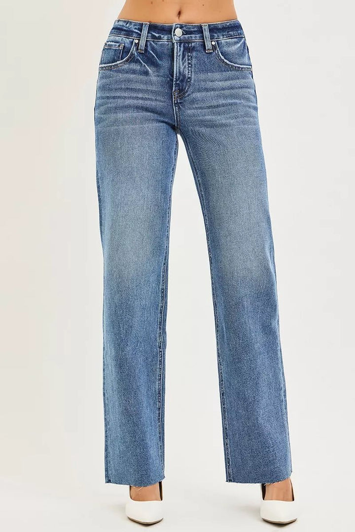 RISEN Tummy Control 4-Way Stretch Mid-Rise Straight Jeans - AMVIM