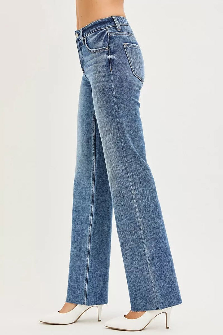 RISEN Tummy Control 4-Way Stretch Mid-Rise Straight Jeans - AMVIM