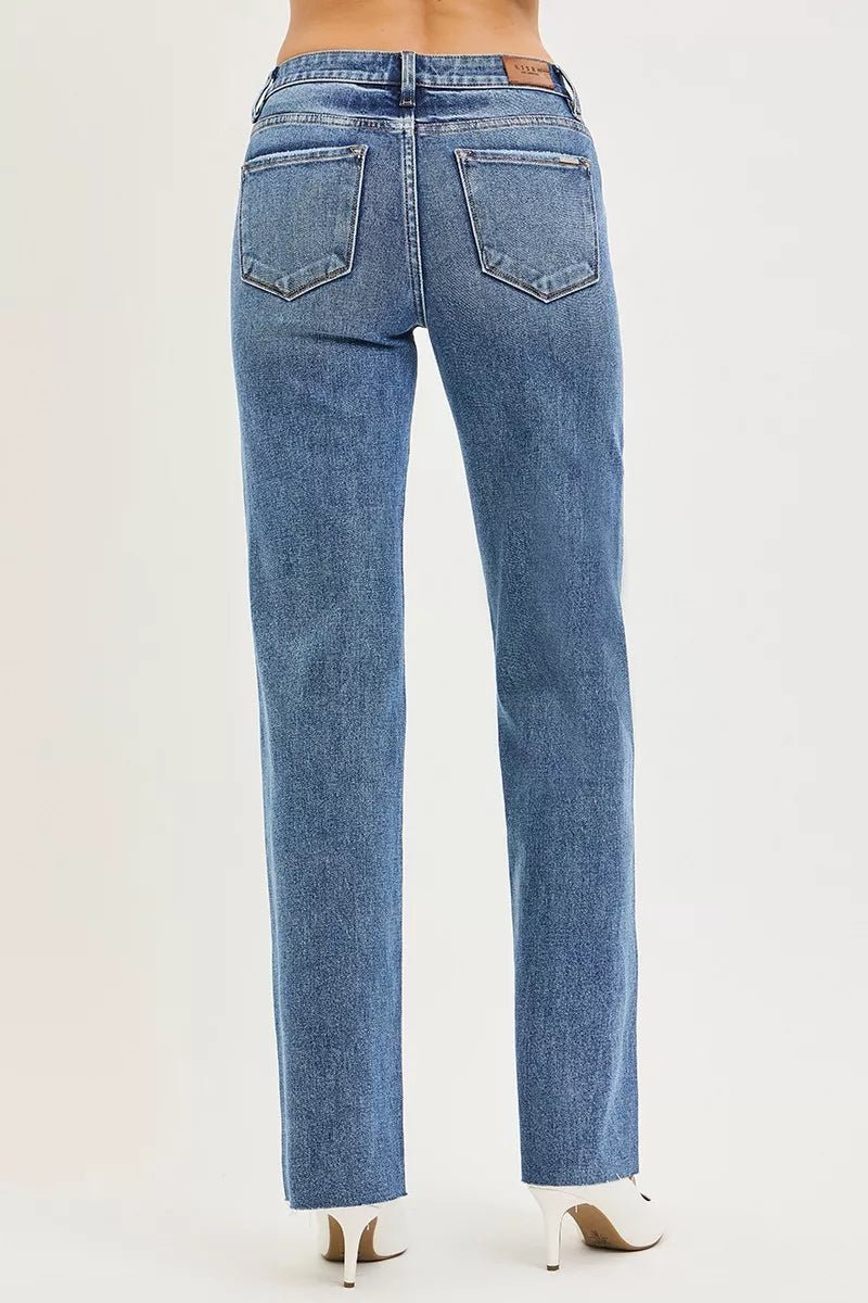 RISEN Tummy Control 4-Way Stretch Mid-Rise Straight Jeans - AMVIM