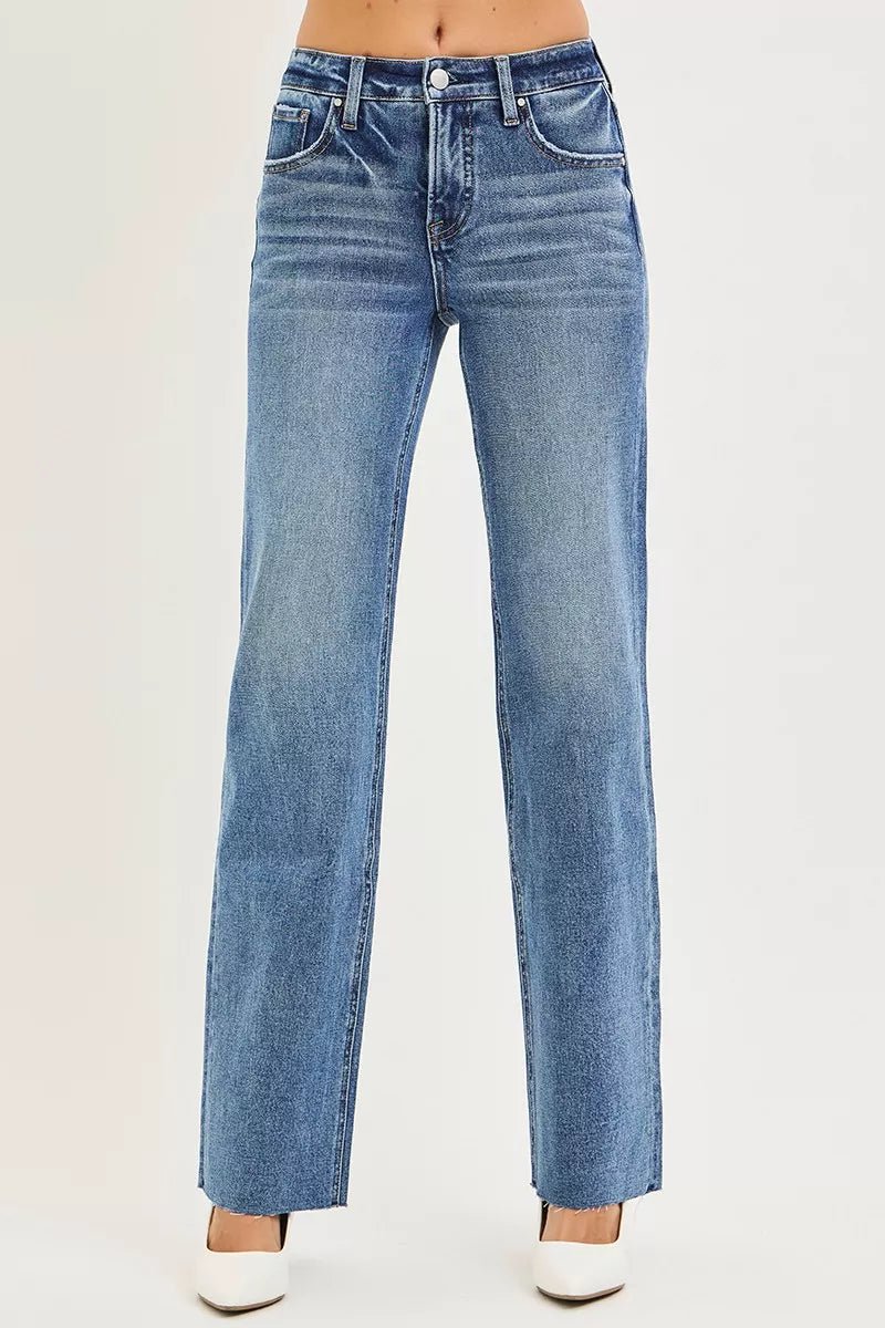 RISEN Tummy Control 4-Way Stretch Mid-Rise Straight Jeans - AMVIM