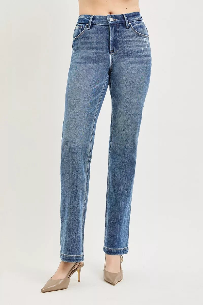 RISEN Tummy Control 4way Stretch Mid Rise Straight Crease Line - AMVIM