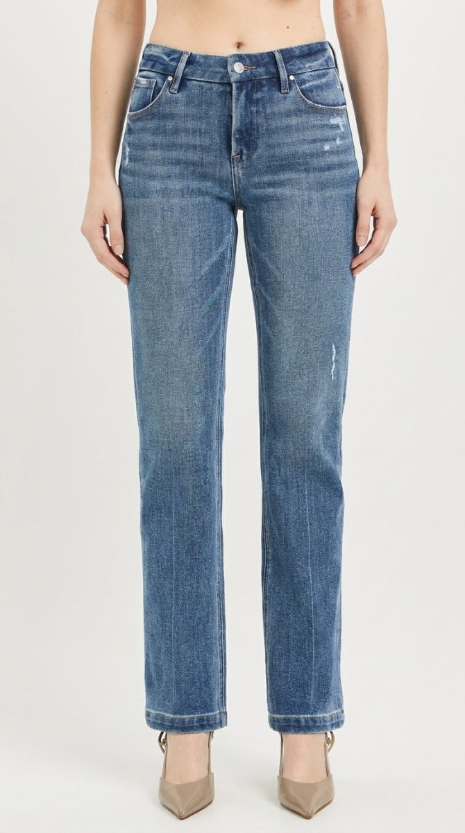 RISEN Tummy Control 4way Stretch Mid Rise Straight Crease Line - AMVIM