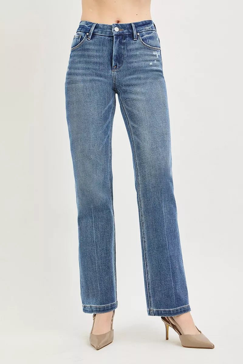 RISEN Tummy Control 4way Stretch Mid Rise Straight Crease Line - AMVIM